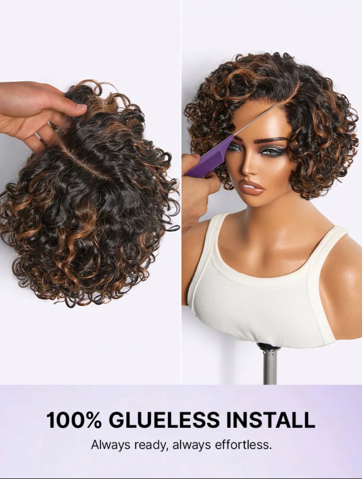 Brown Highlight Pixie Cut Short Curly Wig